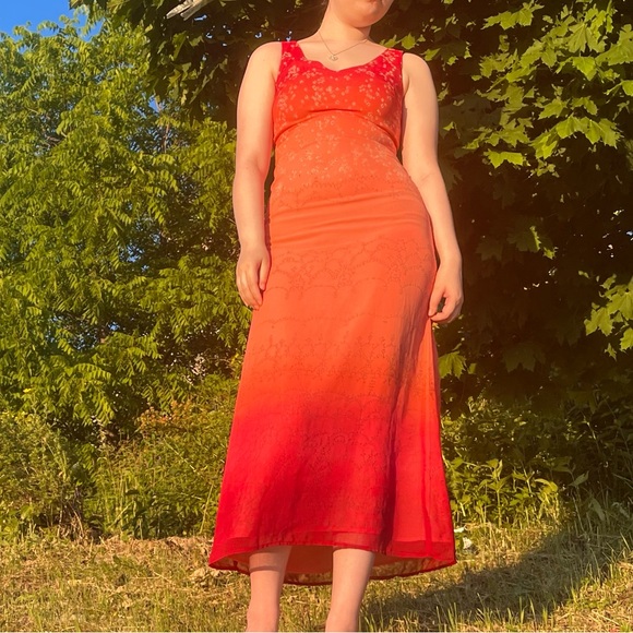 Vintage Orange-Pink Ombré Fitted Maxi Dress - Picture 5 of 12